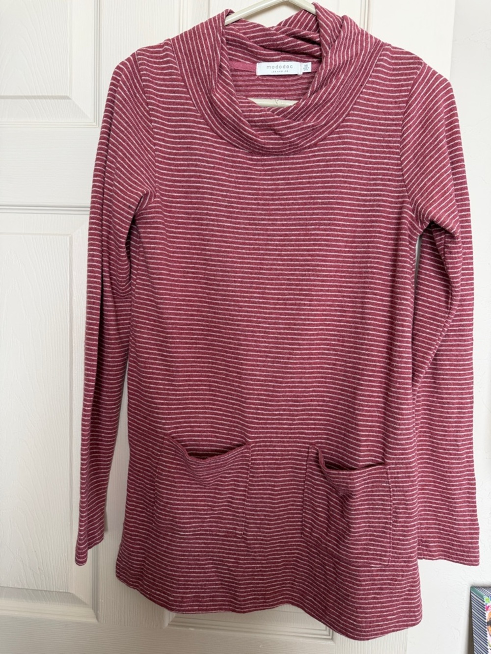 Mododoc Women's Pink Striped Cowl Neck Tunic